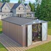Aoxun 6.2×4 FT Shed Outdoor Storage Shed Metal Garden Shed with Lockable Doors & Slooping Roof Tool Shed Bike Shed for Backyard, Patio, Poolside (Brown)
