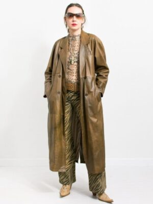 Brown leather trench