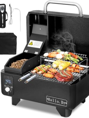 Portable Wood Pellet Grill and Smoker,Electric Outdoor 8 in 1 Tabletop Grills for RV Camping Tailgating RV Cooking BBQ, Intelligent Temperature Control and Superheated Steam Technology