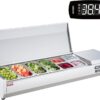 Refrigerated Condiment Prep Station, 135 W Countertop Refrigerated Condiment Station, with 2 1/3 Pans & 4 1/6 Pans, 304 Stainless Body and PC Lid, Sandwich Prep Table with Stainless Guard, ETL