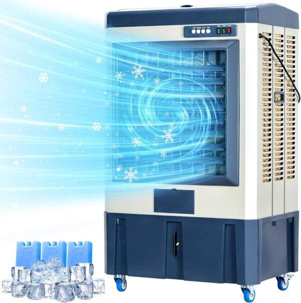 a7b8d8d317da4b68b6b30e861a589aea 41′′ Swamp Cooler, 4800 CFM Evaporative Air Cooler with 10.6 Gallon Water Tank, Portable Outdoor Air Conditioner with 3 Ice Pack, 110° Oscillation, 3 Speed for Garage, Yard, Commercial Use