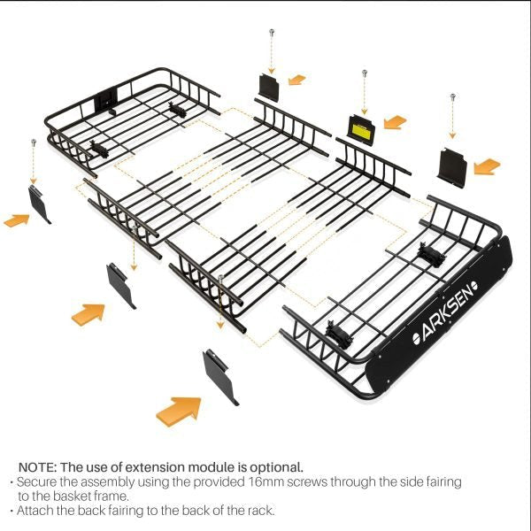 a89c02ad98b24a2c8e369af2e16556e2 ARKSEN 84 x 39 x 6 Universal Roof Rack Cargo Extension Car Top Luggage Holder Carrier Basket SUV Camping, Black