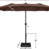 15 ft Large Patio Umbrella with Solar Lights Double-Sided Outdoor Rectangle Market Umbrellas with 36 LED Lights/Base Included/Easy Crank for Patio Garden Yard Pool Lawn, Brown