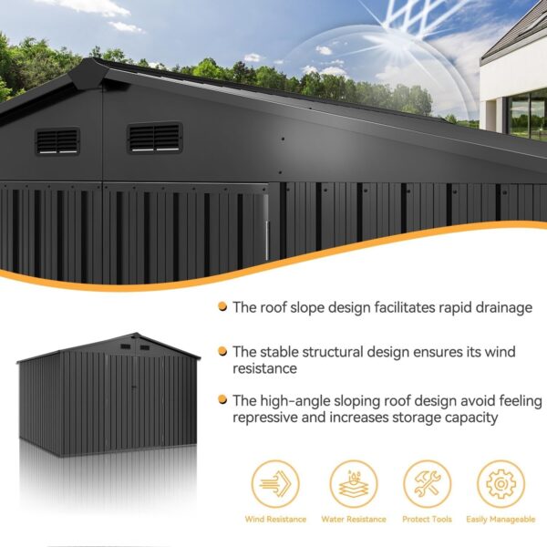 a902bda6a70e4da2bea9b0f714a9db57 Aoxun 5×2.7 FT Outdoor Metal Storage Shed – Durable Water-Resistant Galvanized Steel, Sloping Roof Design, Lockable Door – Ideal for Tool Storage on Lawn, Patio & Backyard (Black)