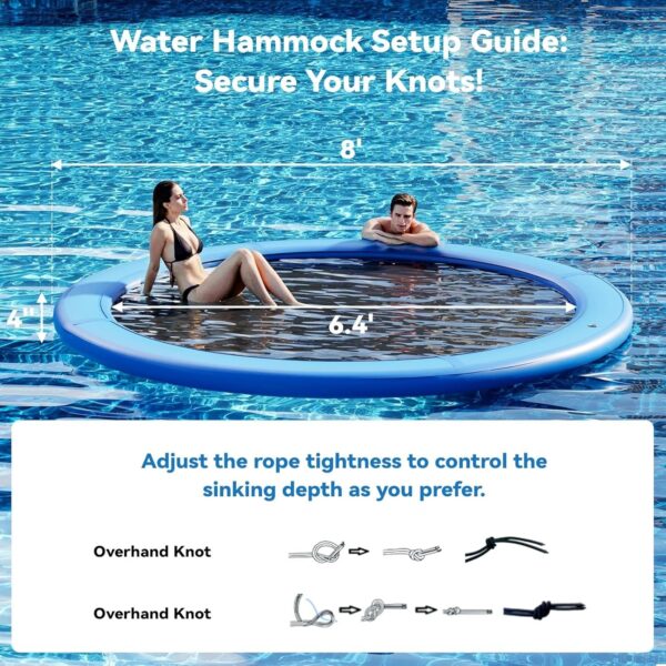 a9612affca734283b79be393f4c5029d Round Inflatable Floating Dock, Sunchill Float Ring, Hammock Tanning Pool with 4in Woven Fabric, Manual Pump for 1-2 Min Quick Inflate/Deflate, Fits 2-8, Ideal for Lakes, Pools, Oceans