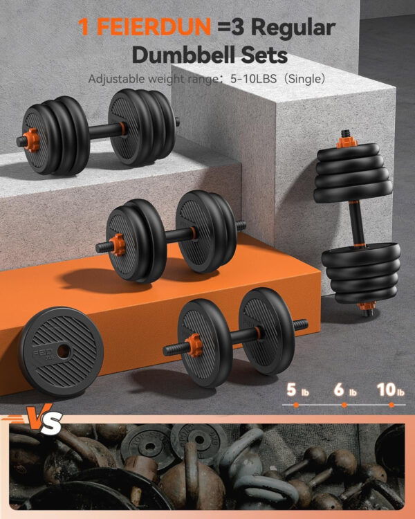 Adjustable Dumbbells, 20/30/40/45/70/90lbs Free Weight Set with Connector, 5 in1 Dumbbells Set Used as Barbell, Kettlebells, Push up Stand, Weight Plate, Fitness Exercises for Home Gym Suitable Men/Women