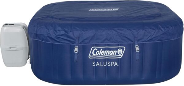 aa1e0d2a33594babaa464e8db1c63b9f 4 to 6 Person Inflatable Hot Tub Square Portable Outdoor Spa with 114 Soothing AirJets and Insulated Cover, Gray-Coleman