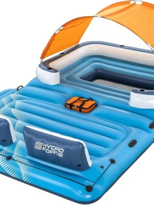 Tropical Breeze 6 Person Inflatable Party Island Large Relaxing Water Float with Detachable Sunshade and Cooler Bag