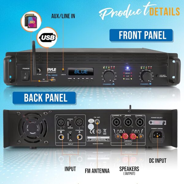 aa30a7a5f627486f893cb2892de36240 2-Channel Bluetooth Power Amplifier – 2000W Bridgeable Rack Mount Pro Audio Sound Wireless Home Stereo Receiver w/TRS XLR Input,LCD, Bridge Mode, Cooling Fan – Entertainment Speaker System
