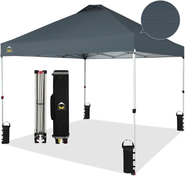 CROWN SHADES 10×10 Pop Up Canopy – Beach Tent with One Push Setup – Easy Outdoor Sun Shade for Events, Parties, Camping – Gazebo with STO-N-Go Cover Bag, Silver Coated Top, White