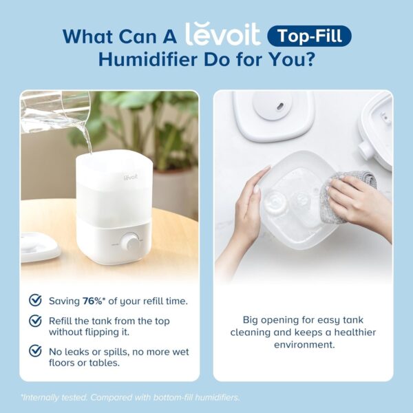 Humidifiers for Bedroom Baby, Sprout Evaporative with Dual Filters for Air & Water, Separate Sensor, Adjustable No Blue Nightlight, Auto Dry, Smart Control & Alexa, Auto Mode, 3.8L Tank for 36H