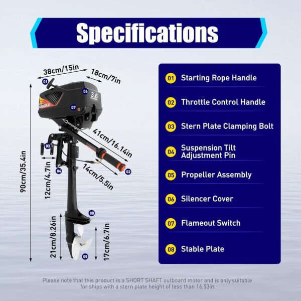 aae5fbc18a984a2dae394aacd1fd70fd 2-Stroke 3.6HP Outboard Motor, 55CC Heavy Duty Fishing Boat Engine 5000rpm Gasoline Short Shaft Boat Motor Water Cooling & CDI Manual Start Boat Engine for Canoes, Dinghies, Inflatable Boats