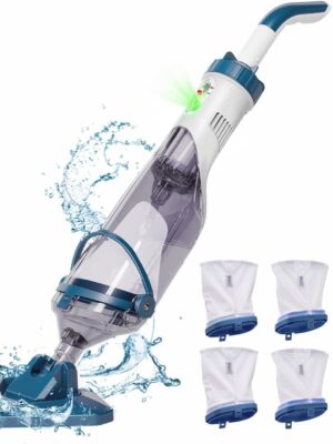 Pool Vacuum for Above Ground Pool with a Telescopic Pole, Running time up to 1H, T403 Handheld Rechargeable Pool Cleaner with Powerful Suction up to 18.5 gallons/min, Ideal for Leaves, Debris