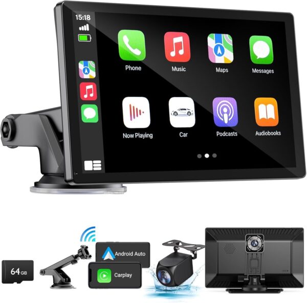 ab4ba3b7490c4ea08ba89c22cbd1c975 Wireless Apple Carplay Screen for Car 4K Dash Cam, 9′′ Portable Apple Carplay & Android Auto Car Stereo, with 1080p Backup Camera, GPS Navigation/Mirror Link/Voice Control/Bluetooth