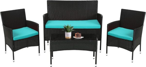 Patio Furniture Set 4 Pieces Outdoor Rattan Chair Wicker Sofa Garden Conversation Bistro Sets for Yard (Brown)