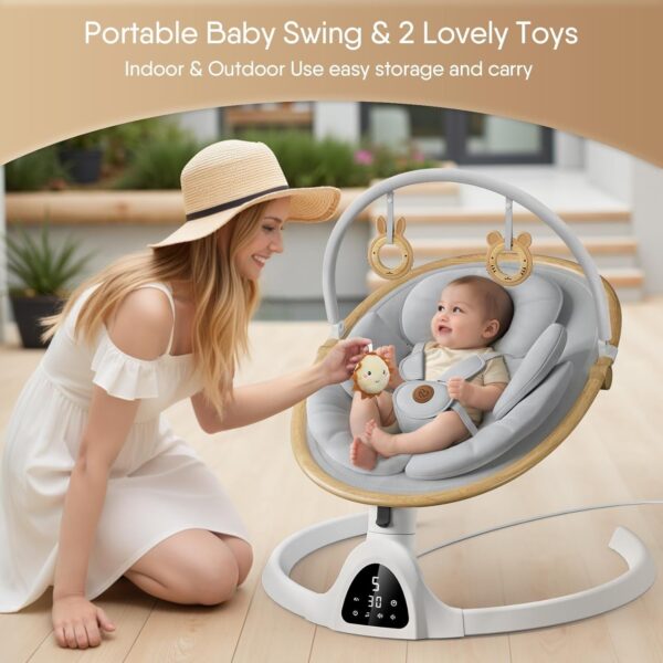 ab53474796a241c49c3f38ae02c78a20 Baby Swings for Infants, Bluetooth Infant Swing with Music Speaker with 3 Seat Positions, 5 Speeds and Remote Control – Portable Baby Swing for Indoor and Outdoor (White)