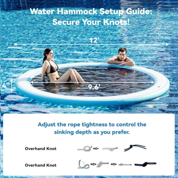 ab6578ea361c4d13828f553bae7cb6f8 Round Inflatable Floating Dock, Sunchill Float Ring, Hammock Tanning Pool with 4in Woven Fabric, Manual Pump for 1-2 Min Quick Inflate/Deflate, Fits 2-8, Ideal for Lakes, Pools, Oceans