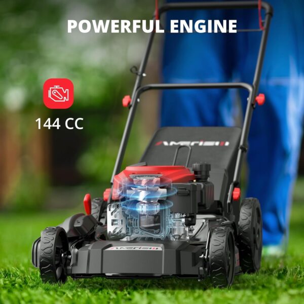 ab8d823f51334b2991ecf242e677888a 21′′ Steel Deck Gas Lawn Mower, Heavy-Duty 3-in-1 Push Mower, 144cc 4-Stroke Engine, 6-Position Height Adjustment, Large 1.4 Bushel Grass Catcher, Durable & Efficient for Yard & Garden