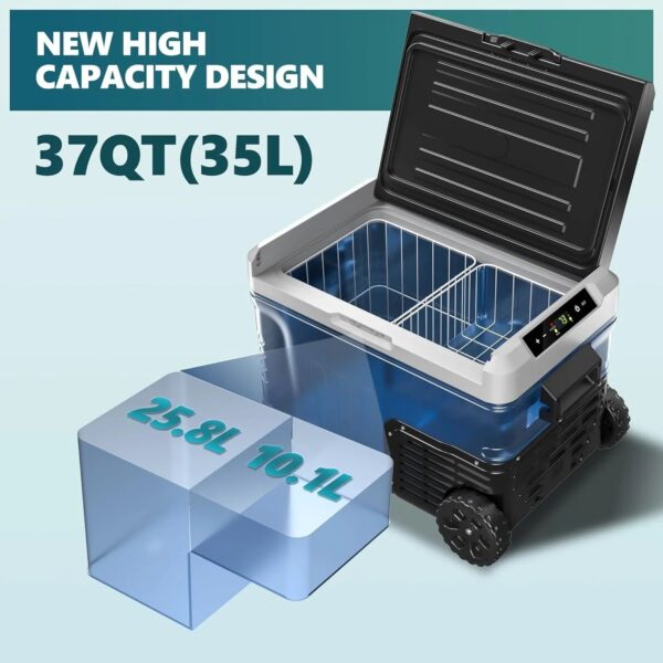 ab913f2fa38140beb635f81ab3308b80 12 Volt Refrigerator, 53QT(50L) Electric Cooler, Portable Freezer 12V/24V DC 110-240V AC, 12V Fridge -4°F~68°F, 12V Cooler with Wheels & 2 Baskets for Travel, Truck, Boat, Camping