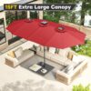 15ft Patio Umbrella with Solar Lights, Large Double Umbrella Outdoor, Rectangle 180”x106” Umbrellas with 156 PCS LED Lights and Crank Handle for Backyard Deck Pool Shade in Black(1.9′′ Pole)
