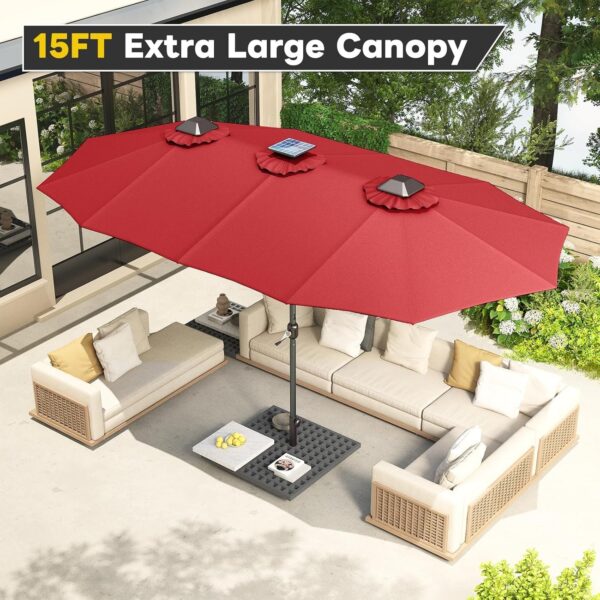 aba48b99a3134bcbaf21c2ee04facfbb 15ft Patio Umbrella with Solar Lights, Large Double Umbrella Outdoor, Rectangle 180”x106” Umbrellas with 156 PCS LED Lights and Crank Handle for Backyard Deck Pool Shade in Black(1.9′′ Pole)