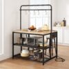 Kitchen Island, Kitchen Island with Storage, Bakers Rack, Island Table for Kitchen, Bakers Rack with Storage, Large Kitchen Island Table, Coffee Bar Table with Shelf,5 Racks,Pear Wood White