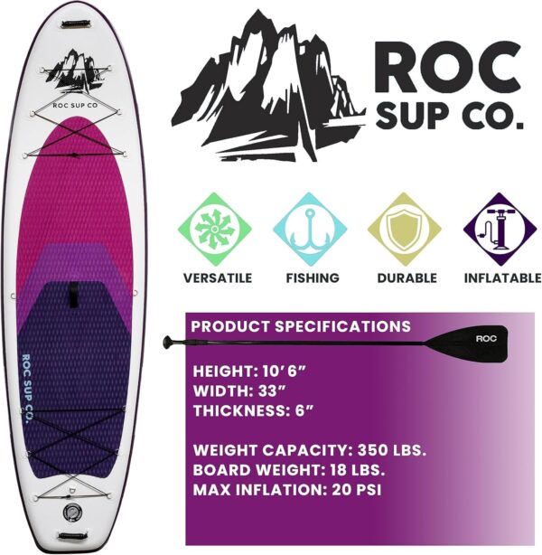 Roc Inflatable Stand Up Paddle Boards 10 ft 6 in with Premium SUP Paddle Board Accessories, Wide Stable Design, Non-Slip Comfort Deck for Youth & Adults