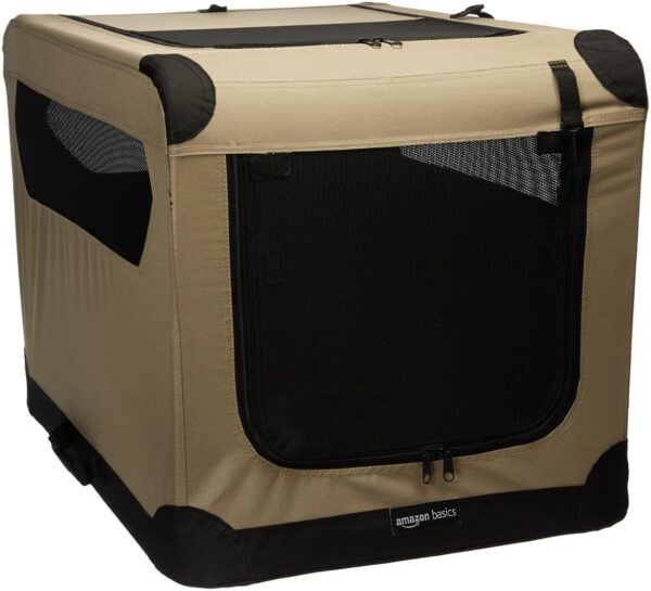 Amazon Basics Folding Soft Crate for Cat, Dog, Rabbit, Portable and Collapsible, 36 Inch, Tan, L 36′′ x 24′′ x 24′′