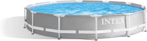 Intex Above Ground Swimming Pool, 12′ x 30′′, Prism Frame, Gray – Large Backyard Outdoor Round Summer Pool for Family, Easy Set Up, 24-Inch Deep Water