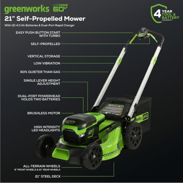 ad0cb2099457460cb2b026bf06c9b588 60V 21” Cordless (Self-Propelled) Lawn Mower , 2 x 4.0Ah Batteries and Dual Port Rapid Charger