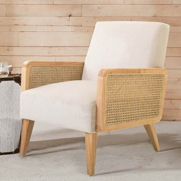 ada4a5ef96f64e38ac9be1280274fe24 Upholstered Accent Chair with Rattan Arms