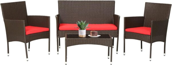 Patio Furniture Set 4 Pieces Outdoor Rattan Chair Wicker Sofa Garden Conversation Bistro Sets for Yard (Brown)