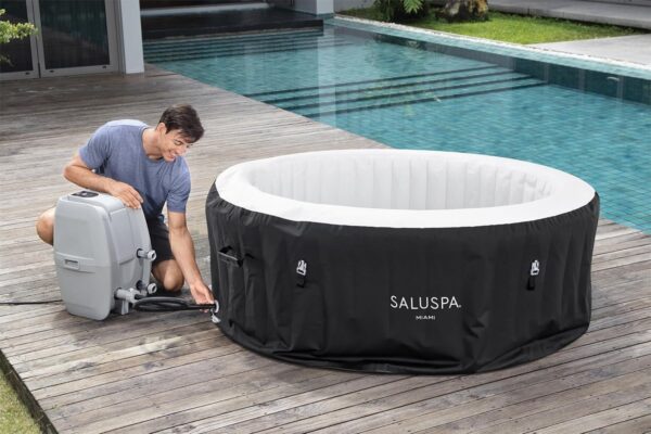 addf82c984c54e45828458ee8992594d Inflatable Hot Tub Spa (71′′ x 26′′) | Portable Hot Tub with 2 Covers (1 Energy-Efficient Thermal Cover and 1 Standard Cover) | Fits Up to 2-4 Persons | Black