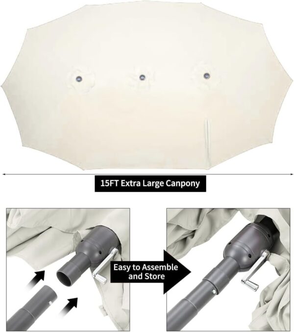 ae1066b963a744f0bbbcb45c22205f38 15ft Patio Umbrella with Solar Lights, Large Double Umbrella Outdoor, Rectangle 180”x106” Umbrellas with 156 PCS LED Lights and Crank Handle for Backyard Deck Pool Shade in Black(1.9′′ Pole)