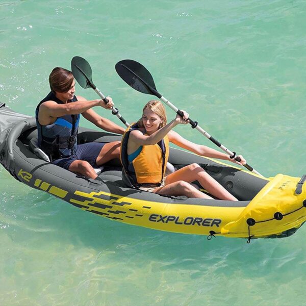 ae1f5438f7a74829b7583e389574d15d Intex 68307EP Explorer K2 Inflatable Kayak Set: Includes Deluxe 86in Aluminum Oars and High-Output Pump – SuperStrong PVC – Adjustable Seats with Backrest – 2-Person – 400lb Weight Capacity