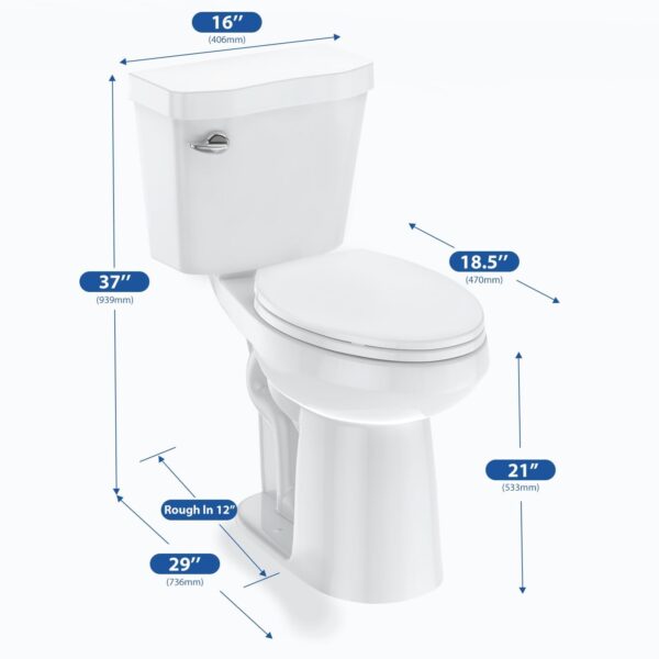 ae20c9d25e56445f8bccc6388b5f3c45 21Toilet, Elongated Toilets for Bathrooms, Two-Piece Toilet with Soft Close Seat, 1.28 Siphonic Flush Toilet with Universal Height ADA Cotton White