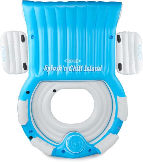 ae34a2def7dd45d087b56a07cbb9e839 56299EP 145 x 125 x 20 Inch Splash N Chill Inflatable Lake and Pool Relaxation Island Lounger Seat for up to 7 Adults, Blue and White