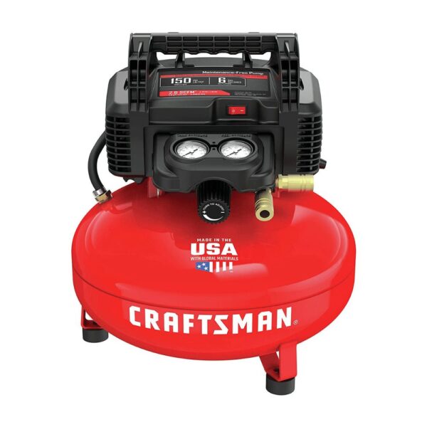 ae6720621bc941bf8d2c715c1299d088 6 Gallon Pancake Air Compressor, Oil-Free, 150 PSI, Portable with Accessory Kit