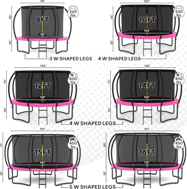 JUMPZYLLA Trampoline 8FT 10FT 12FT 14FT 15FT 16FT Trampoline with Enclosure – Recreational Trampolines with Ladder and AntiRust Coating, ASTM Approval Outdoor Trampoline for Kids