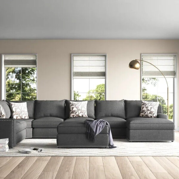 166′′ Wide Microfiber/Microsuede Left Hand Facing Modular Corner Sectional with Ottoman