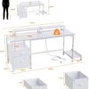 Furologee Computer Desk with Drawer and Power Outlets, 47′′ Office Desk with 2 Monitor Stands and Fabric File Cabinet, Writing Gaming Table with Shelves and 2 Hooks for Home Office, Rustic Brown