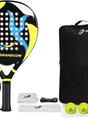 Padel Racket raqueta pala de Padel Tennis Racket Set Beginner Full Package with Cover, 3 Balls, Headband, Wristband and Backup overgrip