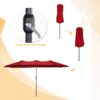 15ft Patio Umbrella with Solar Lights, Large Double Umbrella Outdoor, Rectangle 180”x106” Umbrellas with 156 PCS LED Lights and Crank Handle for Backyard Deck Pool Shade in Black(1.9′′ Pole)