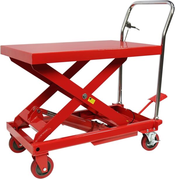 500LBS Hydraulic Lift Table Cart, 30′′ Lifting Height., Double Scissor Lift Table with 4 Wheels and Non-Slip Pad, Hydraulic Scissor Lift Table for Material Handling and Transportation