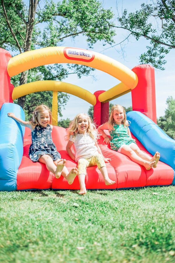 b05c648246764691b2dfab1d2eee6c3d Little Tikes Jump ‘n Slide Inflatable Bouncer Includes Heavy Duty Blower With GFCI, Stakes, Repair Patches, And Storage Bag, for Kids Ages 3-8 Years