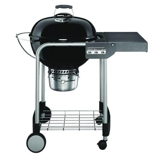b09264c361ad454494238c6bf4a39b53 22 in. Performer Charcoal Grill in Black with Built-In Thermometer and Storage Rack