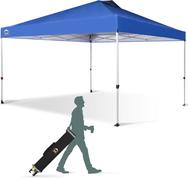 CROWN SHADES 10×10 Pop Up Canopy – Beach Tent with One Push Setup – Easy Outdoor Sun Shade for Events, Parties, Camping – Gazebo with STO-N-Go Cover Bag, Silver Coated Top, White