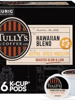 Tully s Coffee Hawaiian Blend Keurig Single-Serve K-Cup Pods, Medium Roast Coffee, 96 Count (4 Packs of 24)