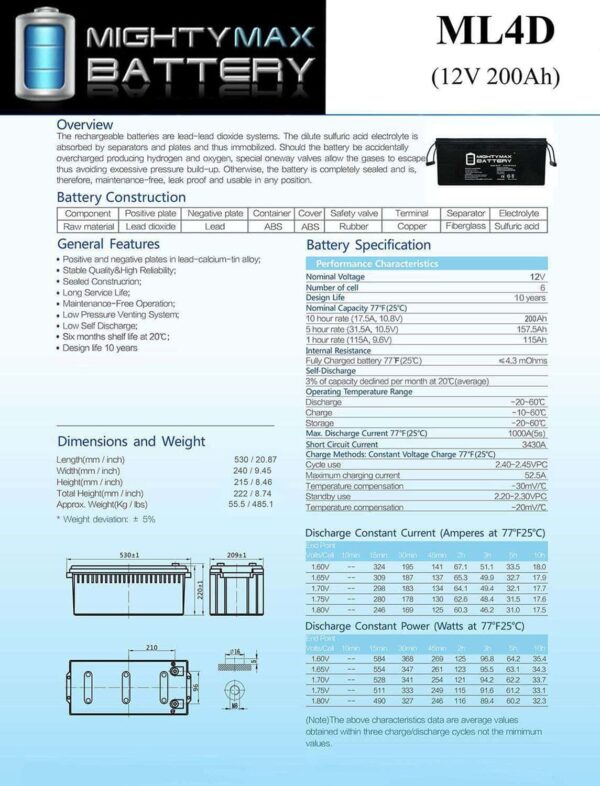 12V 200Ah 4D SLA AGM Battery Replacement for Solar Systems