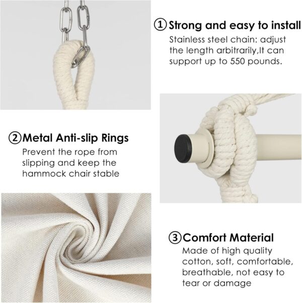 b1d08ba31c104cdf89f5b171d28ec176 Y- Stop Hammock Chair Hanging Rope Swing, Max 500 Lbs, 2 Cushions Included, Large Macrame Hanging Chair with Pocket for Superior Comfort, with Hardware Kit (Beige)